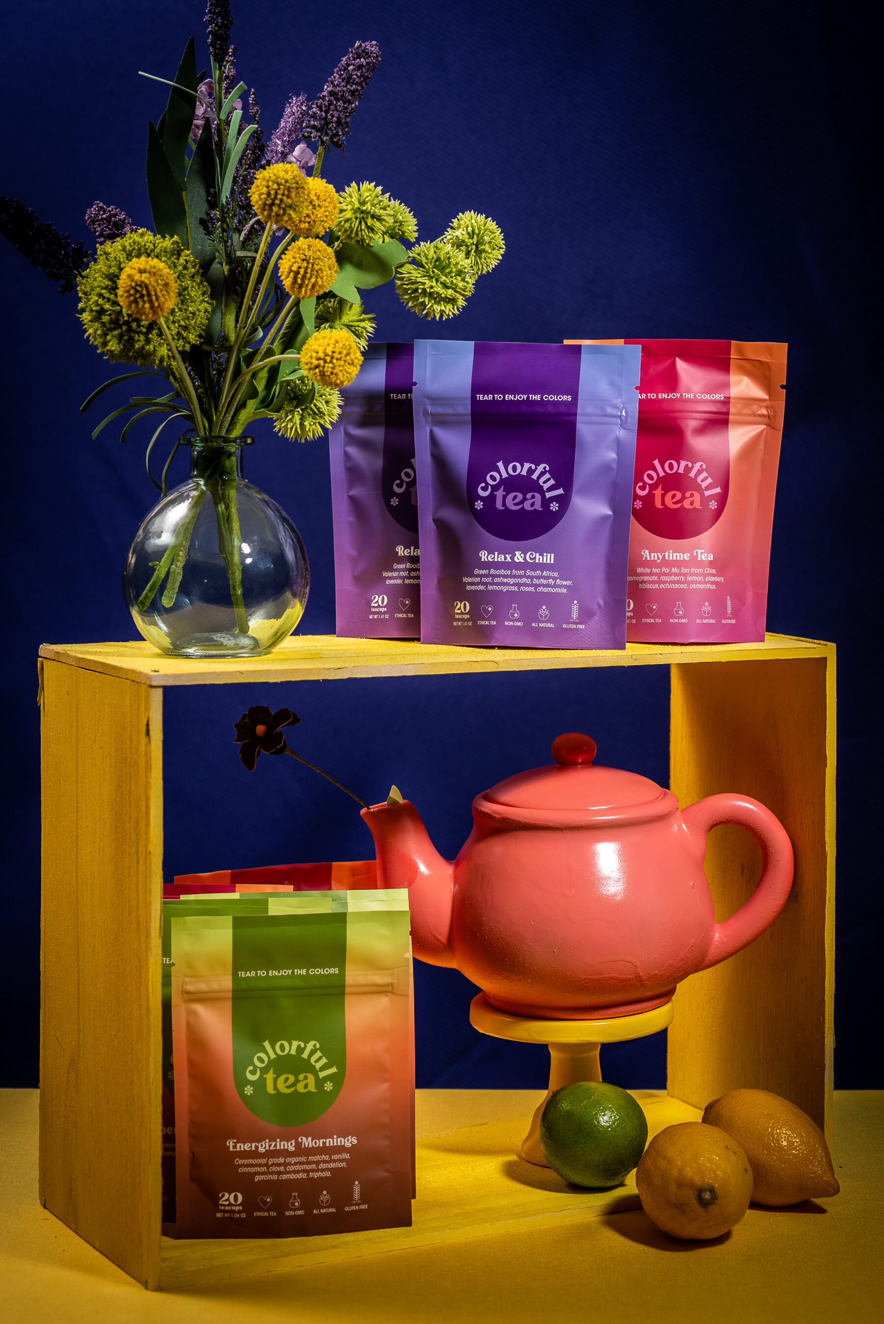 The three Colorful Tea blends together